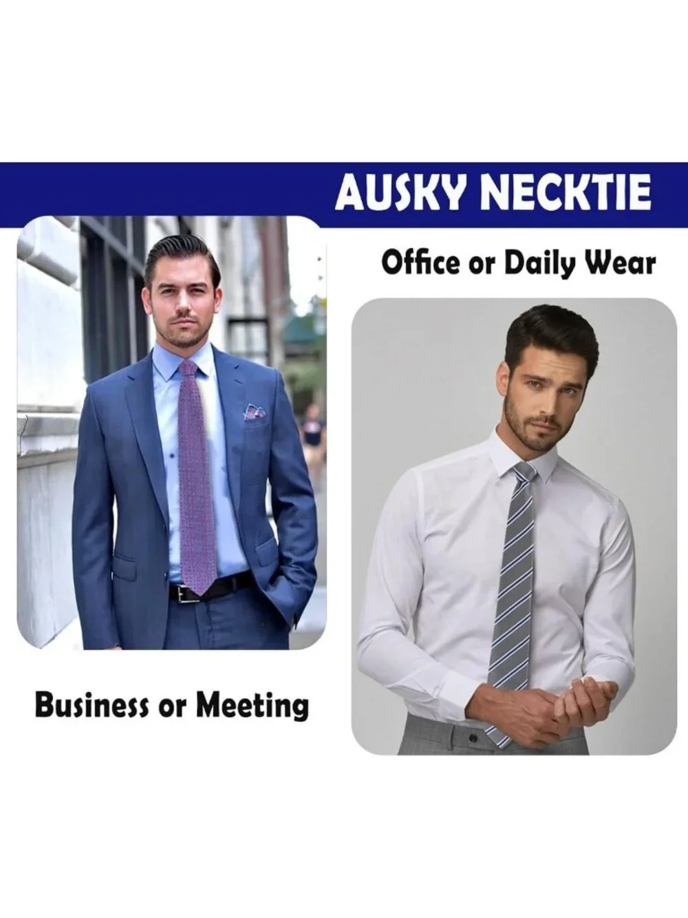 Classic Striped & Solid Neckties 6-Pack for Business, Wedding, Party, Gift